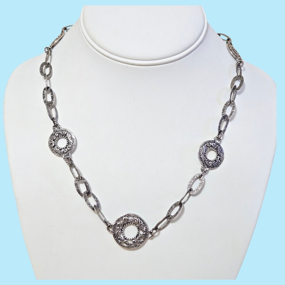 Carolyn Pollack Relios Scroll Circle Sterling Necklace Toggle Clasp 20" 925